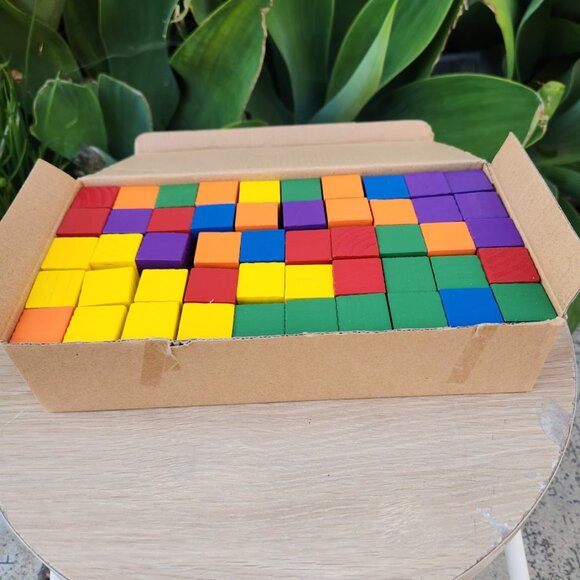NEW 100 wood color Blocks 1" 6 colors math manipulatives cubes sorting patterns - Picture 4 of 11